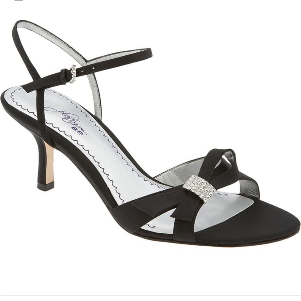 Black satin party sandals